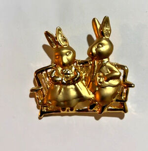 JJ Jonette Vintage Gold-Tone Bunny Couple Brooch